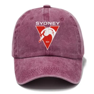 Sydney Swans AFL Exclusive Logo Washed Cotton Baseball Cap - Printed With Box HOAFL100525BC01SYD - Rose