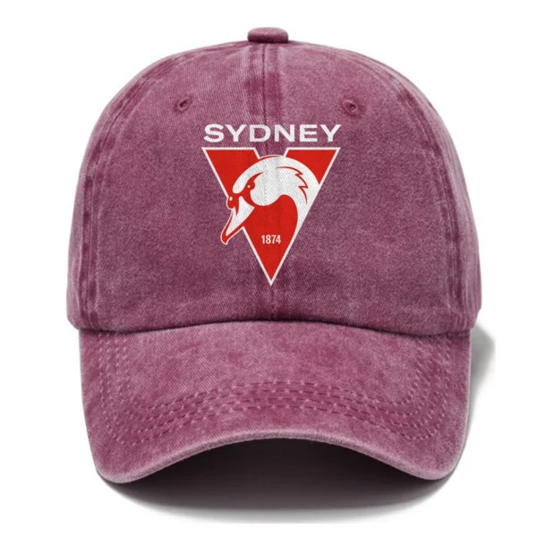 Sydney Swans AFL Exclusive Logo Washed Cotton Baseball Cap - Printed With Box HOAFL100525BC01SYD - Rose
