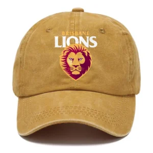 Brisbane Lions AFL Exclusive Logo Washed Cotton Baseball Cap - Printed With Box HOAFL100525BC01BL - Yellow