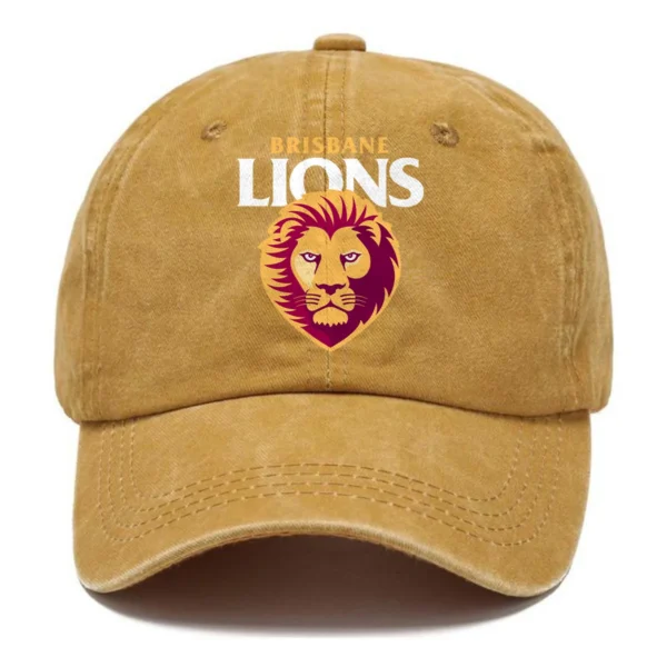 Brisbane Lions AFL Exclusive Logo Washed Cotton Baseball Cap - Printed With Box HOAFL100525BC01BL - Yellow