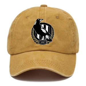 Collingwood Magpies AFL Exclusive Logo Washed Cotton Baseball Cap - Printed With Box HOAFL100525BC01COLL - Yellow