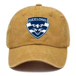 Geelong Cats AFL Exclusive Logo Washed Cotton Baseball Cap - Printed With Box HOAFL100525BC01GEEL - Yellow
