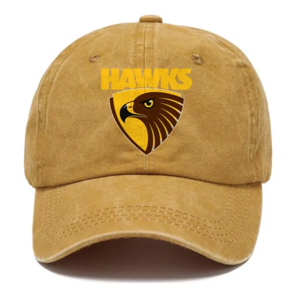 Hawthorn Hawks AFL Exclusive Logo Washed Cotton Baseball Cap - Printed With Box HOAFL100525BC01HAW - Yellow