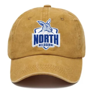 North Melbourne Kangaroos AFL Exclusive Logo Washed Cotton Baseball Cap - Printed With Box HOAFL100525BC01NMFC - Yellow