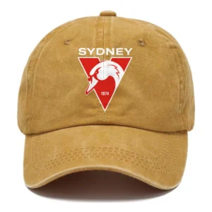 Sydney Swans AFL Exclusive Logo Washed Cotton Baseball Cap - Printed With Box HOAFL100525BC01SYD - Yellow
