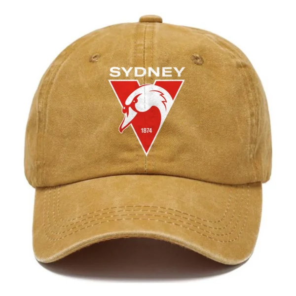 Sydney Swans AFL Exclusive Logo Washed Cotton Baseball Cap - Printed With Box HOAFL100525BC01SYD - Yellow