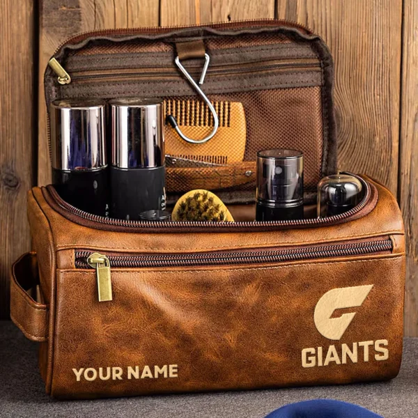 GWS Giants AFL Exclusive Logo Personalized Leather Toiletry Bag HOAFL0090525LTB01GWS - Coffee - Image 2