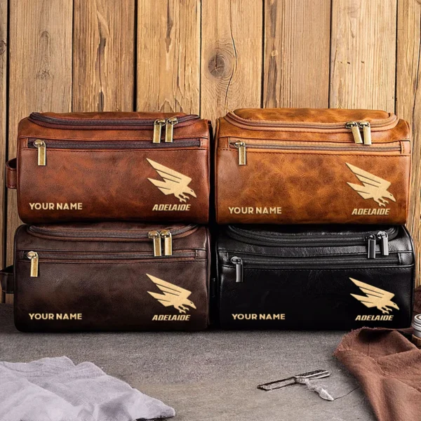 Adelaide Crows AFL Exclusive Logo Personalized Leather Toiletry Bag HOAFL0090525LTB01ADEL - Coffee - Image 3