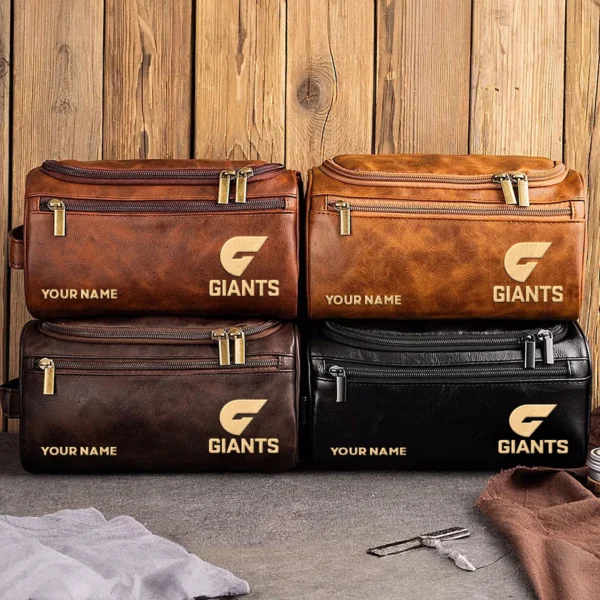 GWS Giants AFL Exclusive Logo Personalized Leather Toiletry Bag HOAFL0090525LTB01GWS - Coffee - Image 3