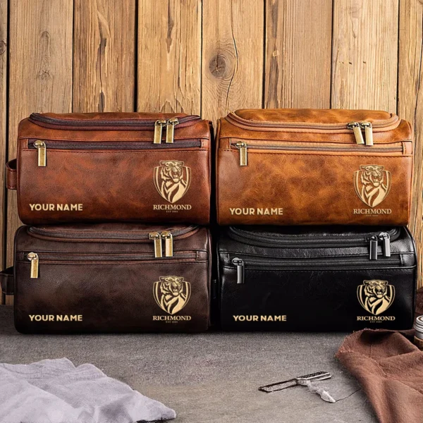 Richmond Tigers AFL Exclusive Logo Personalized Leather Toiletry Bag HOAFL0090525LTB01RICH - Black - Image 3