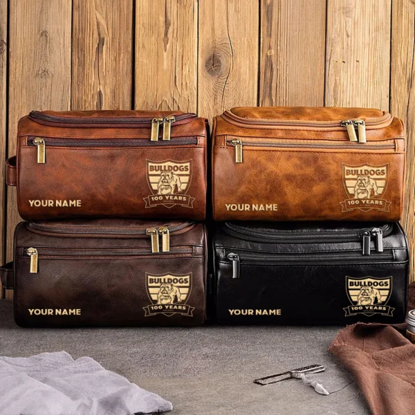 Western Bulldogs AFL Exclusive Logo Personalized Leather Toiletry Bag HOAFL0090525LTB01WB - Dark Brown - Image 3