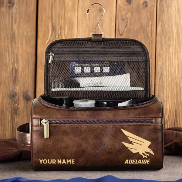 Adelaide Crows AFL Exclusive Logo Personalized Leather Toiletry Bag HOAFL0090525LTB01ADEL - Coffee - Image 4
