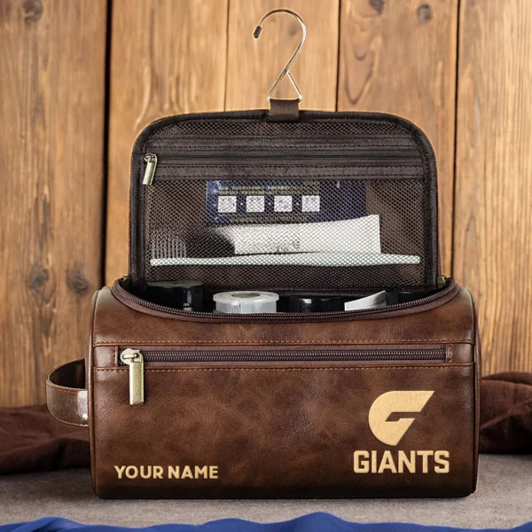 GWS Giants AFL Exclusive Logo Personalized Leather Toiletry Bag HOAFL0090525LTB01GWS - Coffee - Image 4