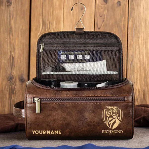 Richmond Tigers AFL Exclusive Logo Personalized Leather Toiletry Bag HOAFL0090525LTB01RICH - Black - Image 4