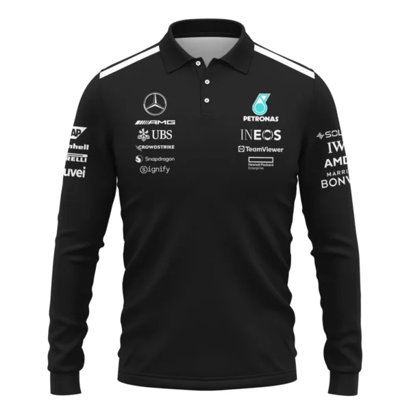 2025 Team Mercedes-AMG Petronas F1 Long Polo Shirt All Over Prints BLMER6525A1LPL - Image 2