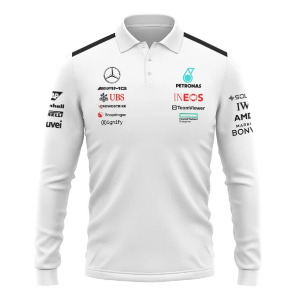 2025 Team Mercedes-AMG Petronas F1 Long Polo Shirt All Over Prints BLMER6525A2LPL - Image 2