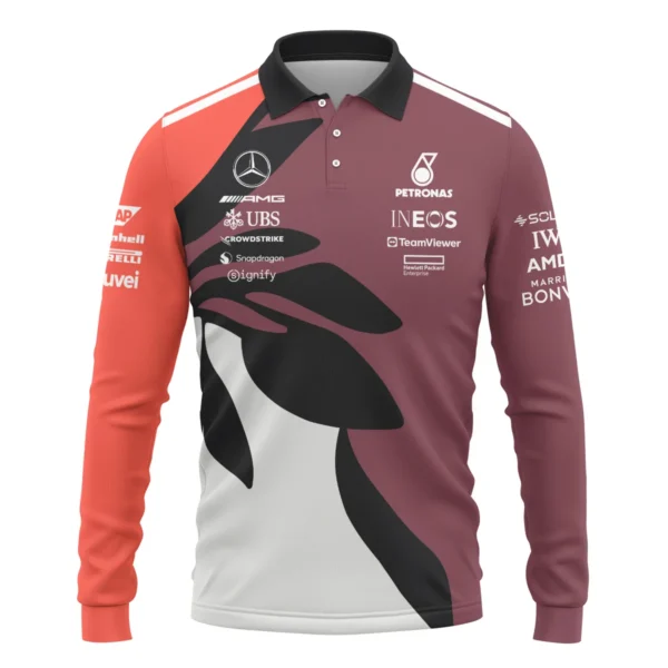 2025 Miami Floral Mercedes-AMG Petronas F1 Long Polo Shirt All Over Prints BLMER6525A3LPL - Image 2