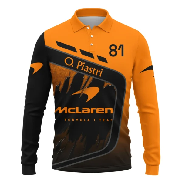 Oscar Piastri McLaren F1 Long Polo Shirt All Over Prints BLOP3425A1LPL - Image 2