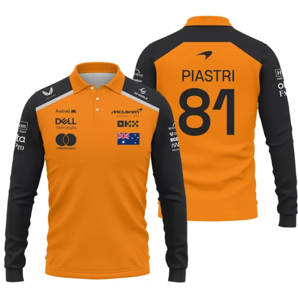 Oscar Piastri McLaren Formula One Exclusive Logo Long Polo Shirt BLF1290325A3MCLLPL