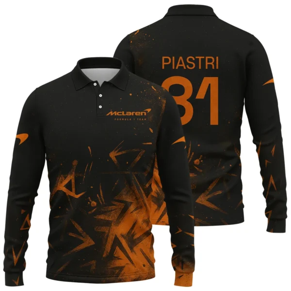 Oscar Piastri McLaren F1 Long Polo Shirt All Over Prints BLMCL3525A3OPLPL