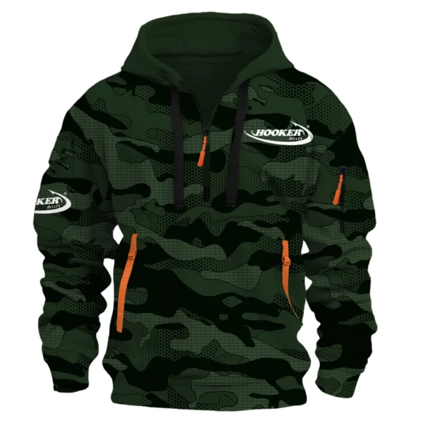 Hooker Boats Fishing AU Exclusive Logo Hoodie Half Zipper HOFS080525AU1HOO - Dark Green