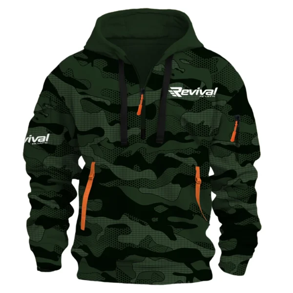 Revival Boats Fishing AU Exclusive Logo Hoodie Half Zipper HOFS080525AU1RVB - Dark Green