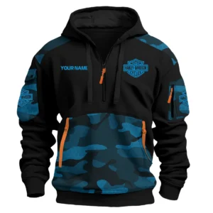 Harley-Davidson Motorcycles  Exclusive Logo Hoodie Half Zipper QTMT160525A2HD - Blue