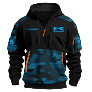 Kawasaki Motorcycles  Exclusive Logo Hoodie Half Zipper QTMT160525A2KAW - Blue