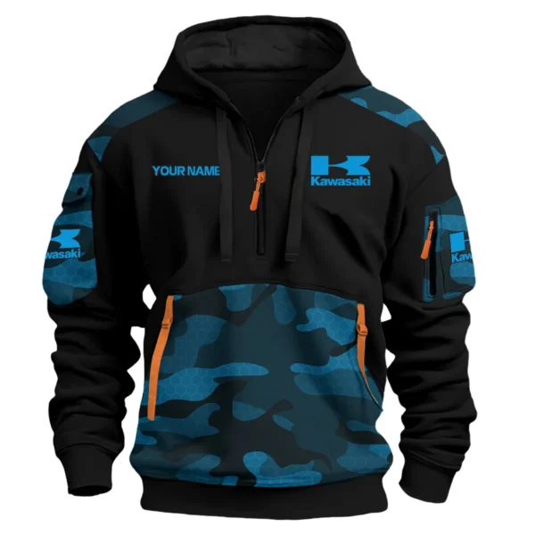 Kawasaki Motorcycles  Exclusive Logo Hoodie Half Zipper QTMT160525A2KAW - Blue
