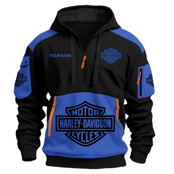 Harley-Davidson Motorcycles  Exclusive Logo Hoodie Half Zipper QTMT160525A3HD - Blue