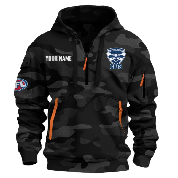 Geelong Cats Australian Football League Exclusive Logo Hoodie Half Zipper HOAFL080525A01GEEL - Black
