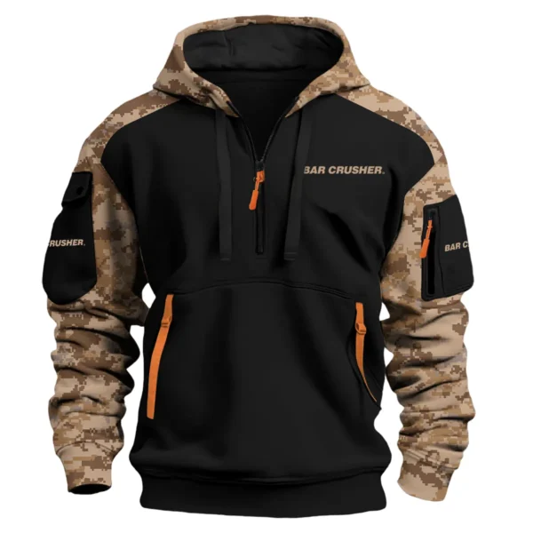 Bar Crusher Exclusive Logo Hoodie Half Zipper Fishing QTFS290525A1BCR - Brown