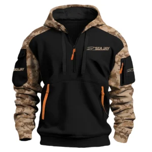 Sea Jay Exclusive Logo Hoodie Half Zipper Fishing QTFS290525A1SJB - Brown
