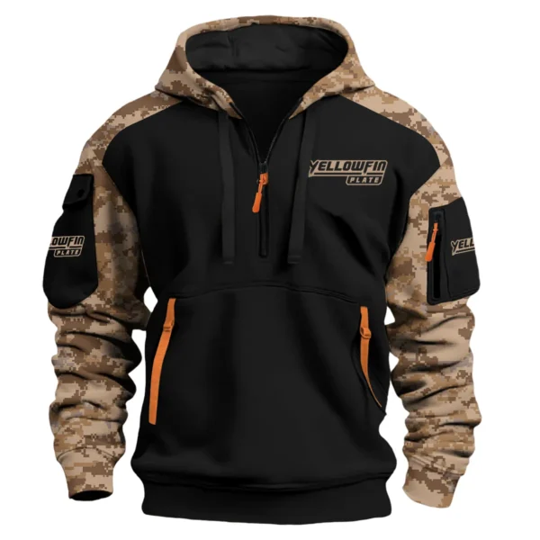 Yellowfin Plate Exclusive Logo Hoodie Half Zipper Fishing QTFS290525A1YPB - Brown