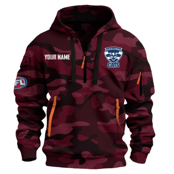 Geelong Cats Australian Football League Exclusive Logo Hoodie Half Zipper HOAFL080525A01GEEL - Burgundy