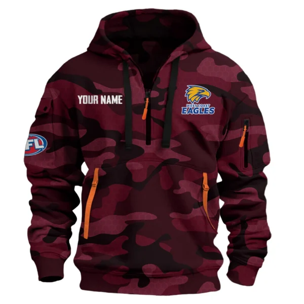 West Coast Eagles Australian Football League Exclusive Logo Hoodie Half Zipper HOAFL080525A01WCE - Burgundy