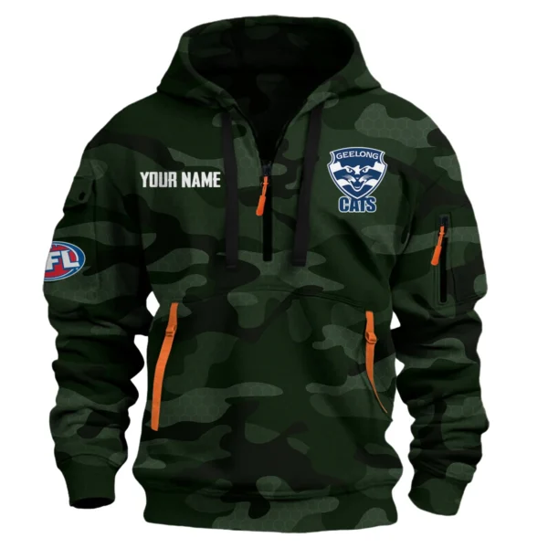 Geelong Cats Australian Football League Exclusive Logo Hoodie Half Zipper HOAFL080525A01GEEL - Dark Green