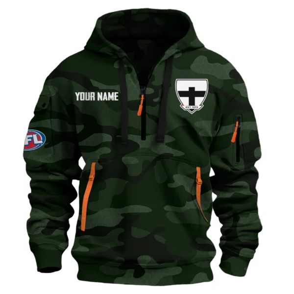St Kilda Saints Australian Football League Exclusive Logo Hoodie Half Zipper HOAFL080525A01STK - Dark Green