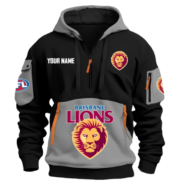 Brisbane Lions Australian Football League Exclusive Logo Hoodie Half Zipper HOAFL0090525A01BL - Gray