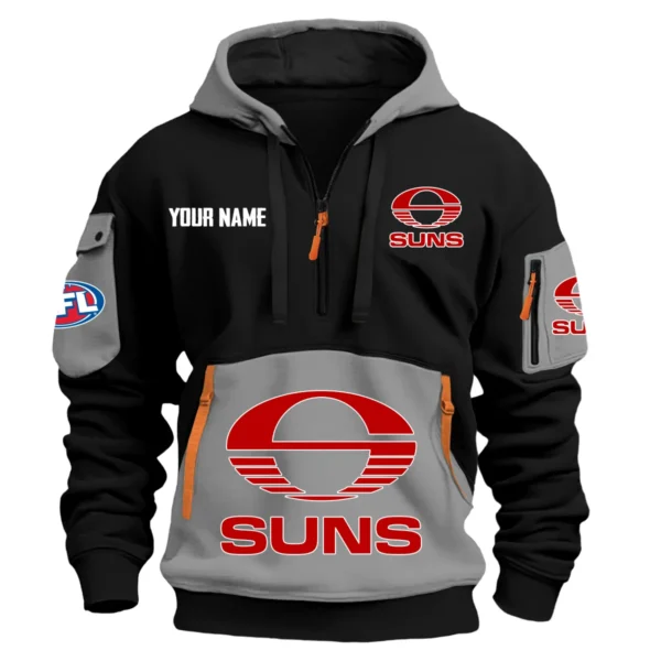 Gold Coast SUNS Australian Football League Exclusive Logo Hoodie Half Zipper HOAFL0090525A01GCFC - Gray