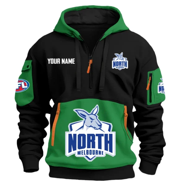 North Melbourne Kangaroos Australian Football League Exclusive Logo Hoodie Half Zipper HOAFL0090525A01NMFC - Green