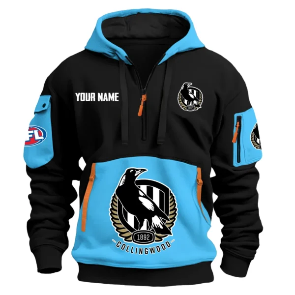 Collingwood Magpies Australian Football League Exclusive Logo Hoodie Half Zipper HOAFL0090525A01COLL - Light Blue