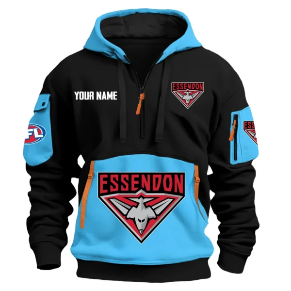 Essendon Bombers Australian Football League Exclusive Logo Hoodie Half Zipper HOAFL0090525A01ESS - Light Blue