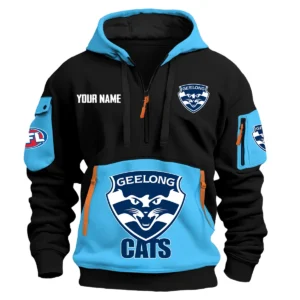 Geelong Cats Australian Football League Exclusive Logo Hoodie Half Zipper HOAFL0090525A01GEEL - Light Blue