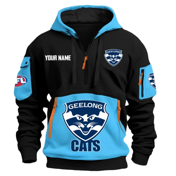 Geelong Cats Australian Football League Exclusive Logo Hoodie Half Zipper HOAFL0090525A01GEEL - Light Blue