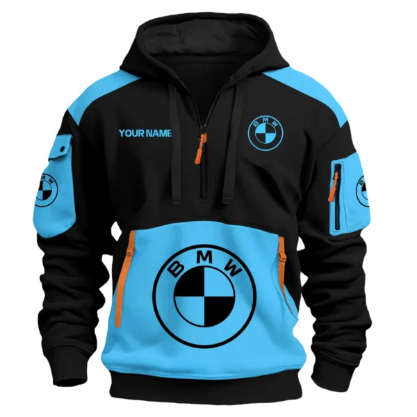 BMW Motorrad Motorcycles  Exclusive Logo Hoodie Half Zipper QTMT160525A3BMW - Light Blue