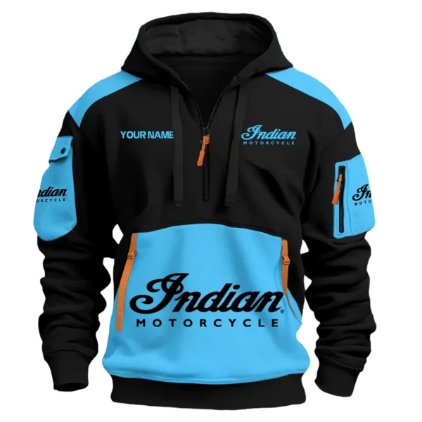 Indian Motorcycle Motorcycles  Exclusive Logo Hoodie Half Zipper QTMT160525A3IND - Light Blue
