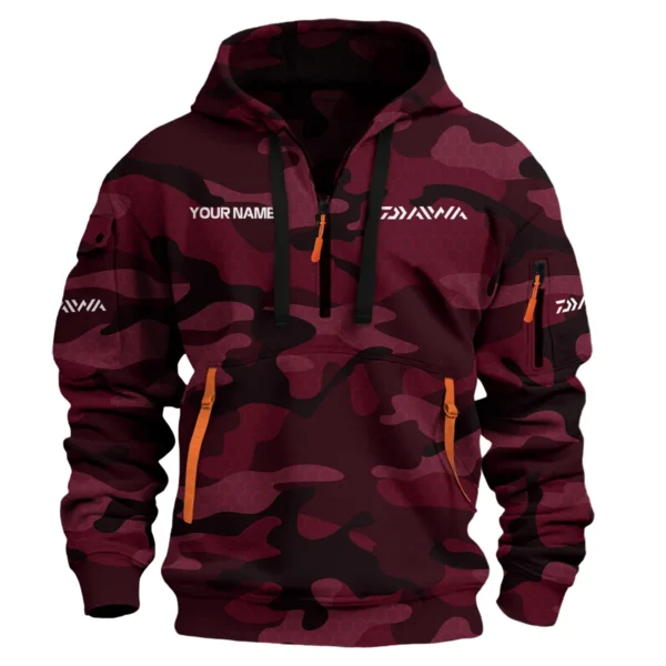 Daiwa Exclusive Logo Hoodie Half Zipper Fishing QTFS200525A1DAI - Maroon
