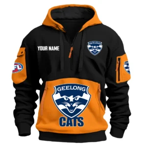 Geelong Cats Australian Football League Exclusive Logo Hoodie Half Zipper HOAFL0090525A01GEEL - Orange