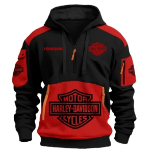 Harley-Davidson Motorcycles  Exclusive Logo Hoodie Half Zipper QTMT160525A3HD - Red